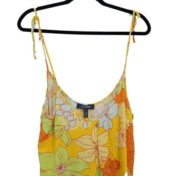 ModCloth Paradise Worthy Tie Shoulder Dress Retro 70's Hippy Flower Yellow Sz L - Picture 10 of 13